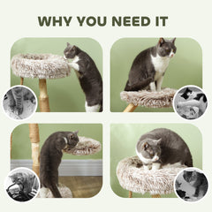PawHut 35 Inch Modern Cat Tree for Indoor Adult Cats with Wooden Scratching Posts, Cat Bed & Rope Cat Toy, Brown