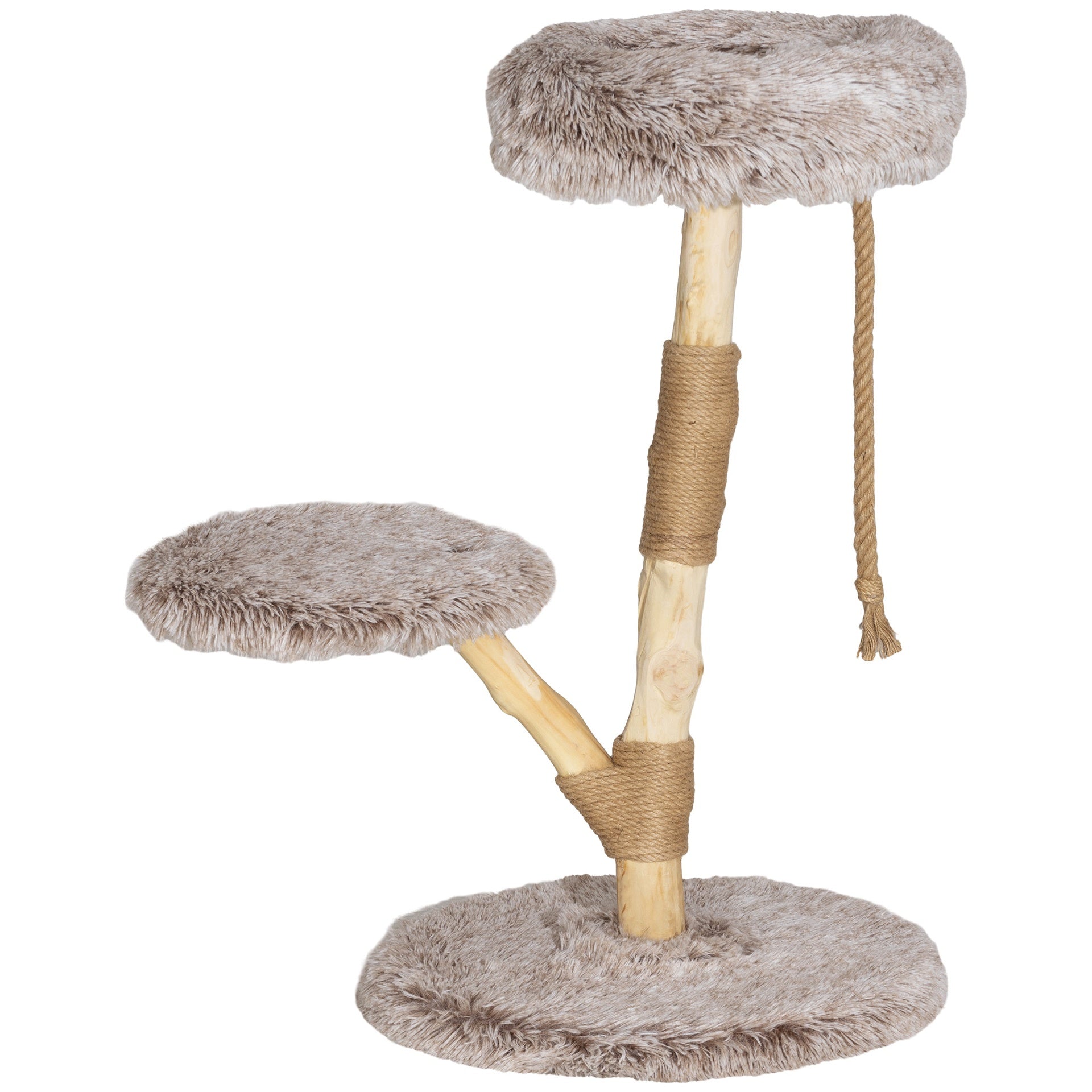 PawHut 35 Inch Modern Cat Tree for Indoor Adult Cats with Wooden Scratching Posts, Cat Bed & Rope Cat Toy, Brown
