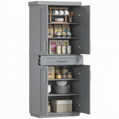 HOMCOM Modern Kitchen Pantry Freestanding Cabinet Cupboard with Doors and Drawer, Adjustable Shelving, Gray