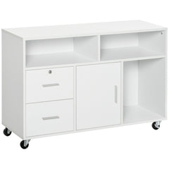 HOMCOM Printer Stand Home Office Mobile Storage Cabinet Organizer Desktop with Caster Wheels, 2 Locking Breaks and Drawer, White
