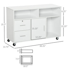 HOMCOM Printer Stand Home Office Mobile Storage Cabinet Organizer Desktop with Caster Wheels, 2 Locking Breaks and Drawer, White