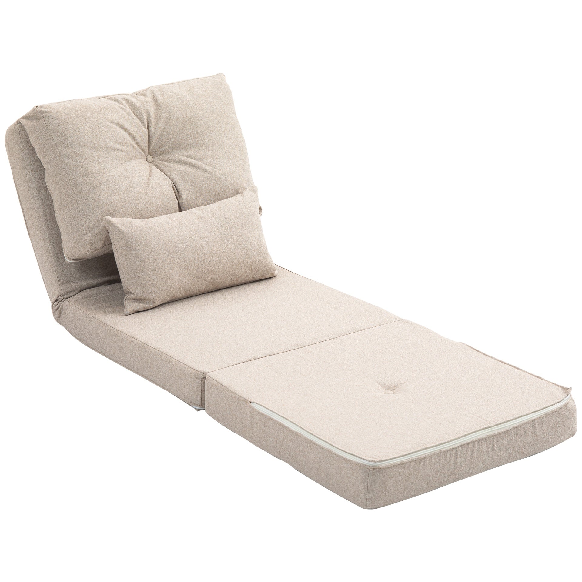 HOMCOM Floor Chair, Convertible Floor Sofa Bed, Folding Upholstered Couch Bed with Adjustable Backrest, Beige