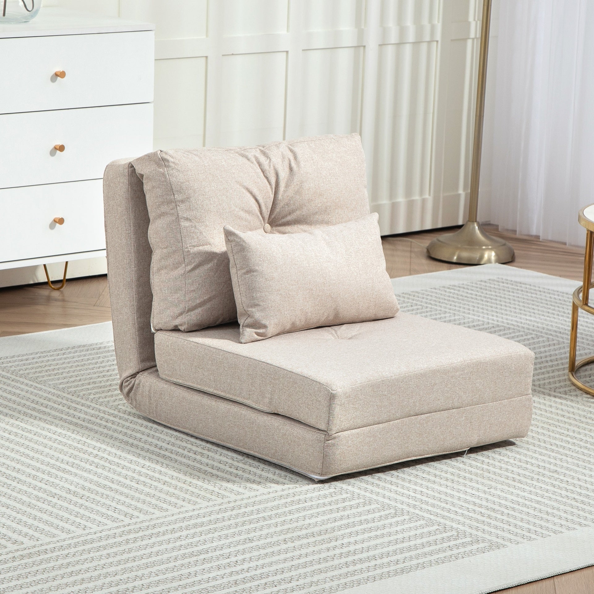 HOMCOM Floor Chair, Convertible Floor Sofa Bed, Folding Upholstered Couch Bed with Adjustable Backrest, Beige