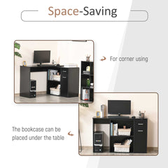 HOMCOM L Shaped Computer Desk, 180° Rotating Corner Desk with Storage Shelves, Drawer and Cabinet, Study Workstation for Home Office, Black