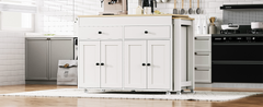 K&K 74.5 inch Kitchen Island with Extendable Dining Table , Rolling Kitchen Island on Wheels with Spice Rack and 2 Drawers,  Kitchen Storage Cart with 4 Door Cabinet, for Kitchen, Dining Room, White