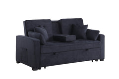 Cody II 70"W Dark Gray Woven Fabric Convertible Sleeper Loveseat with Dropdown Console, Cup Holders, Charging Ports, Pocket, and Pocket Coil Seating