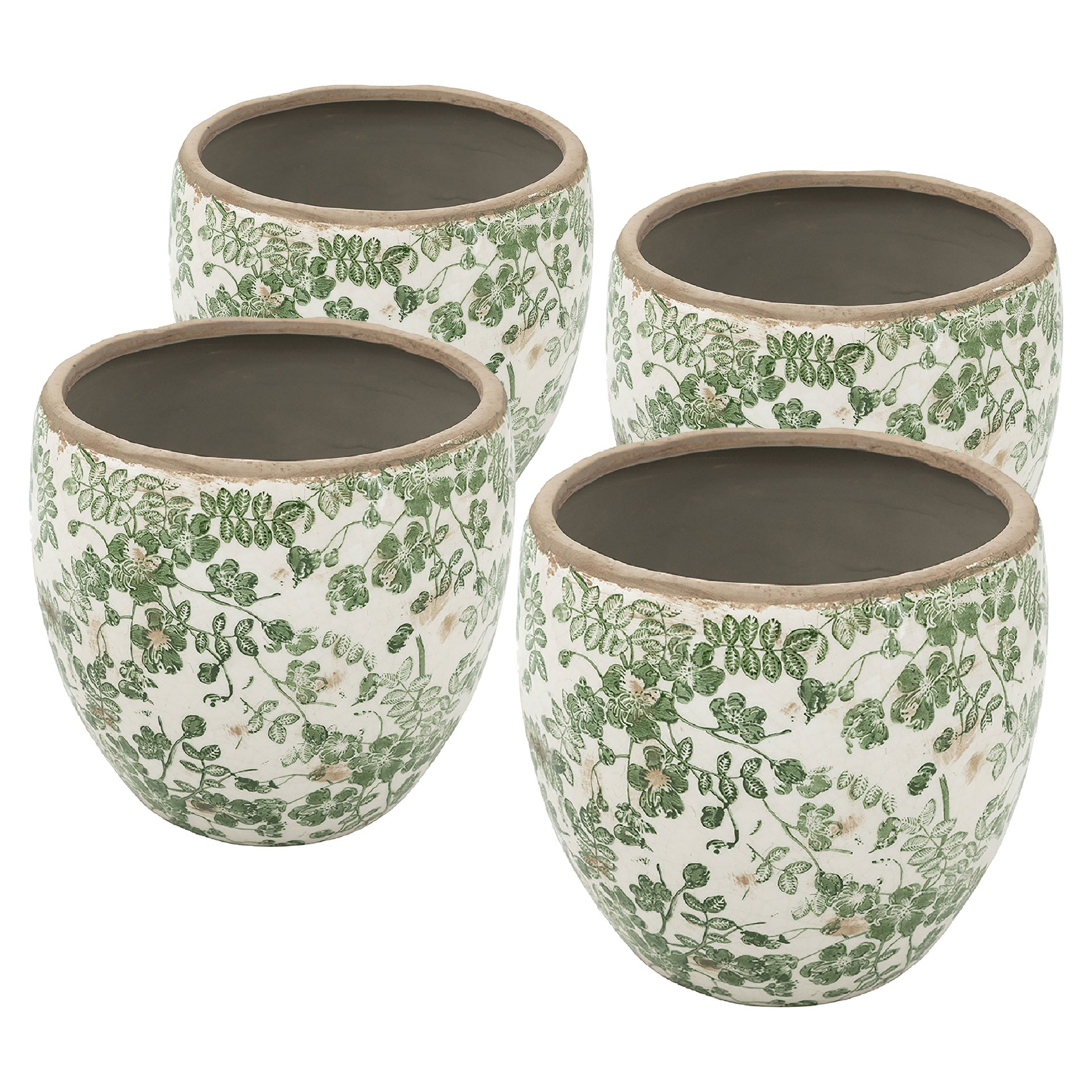 5.1x5.1x4.5" Ceramic Flower Vase with Floral Pattern, 4 Pack