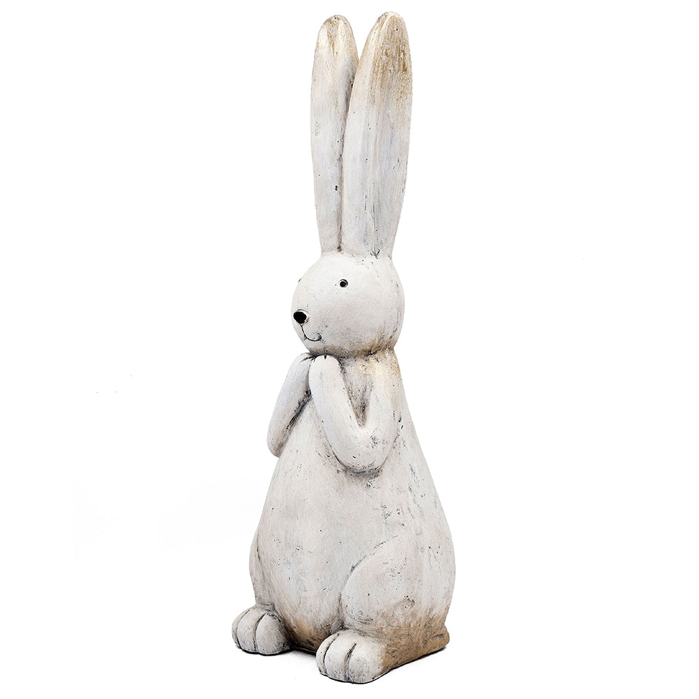9.5x9.5x27.5" Textured White Magnesium Bunny Rabbit with Subtle Gold Details
