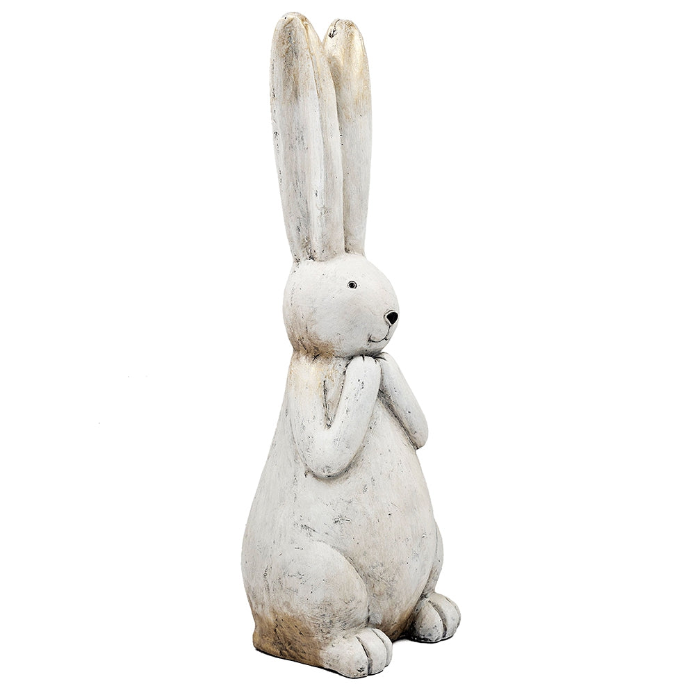 9.5x9.5x27.5" Textured White Magnesium Bunny Rabbit with Subtle Gold Details