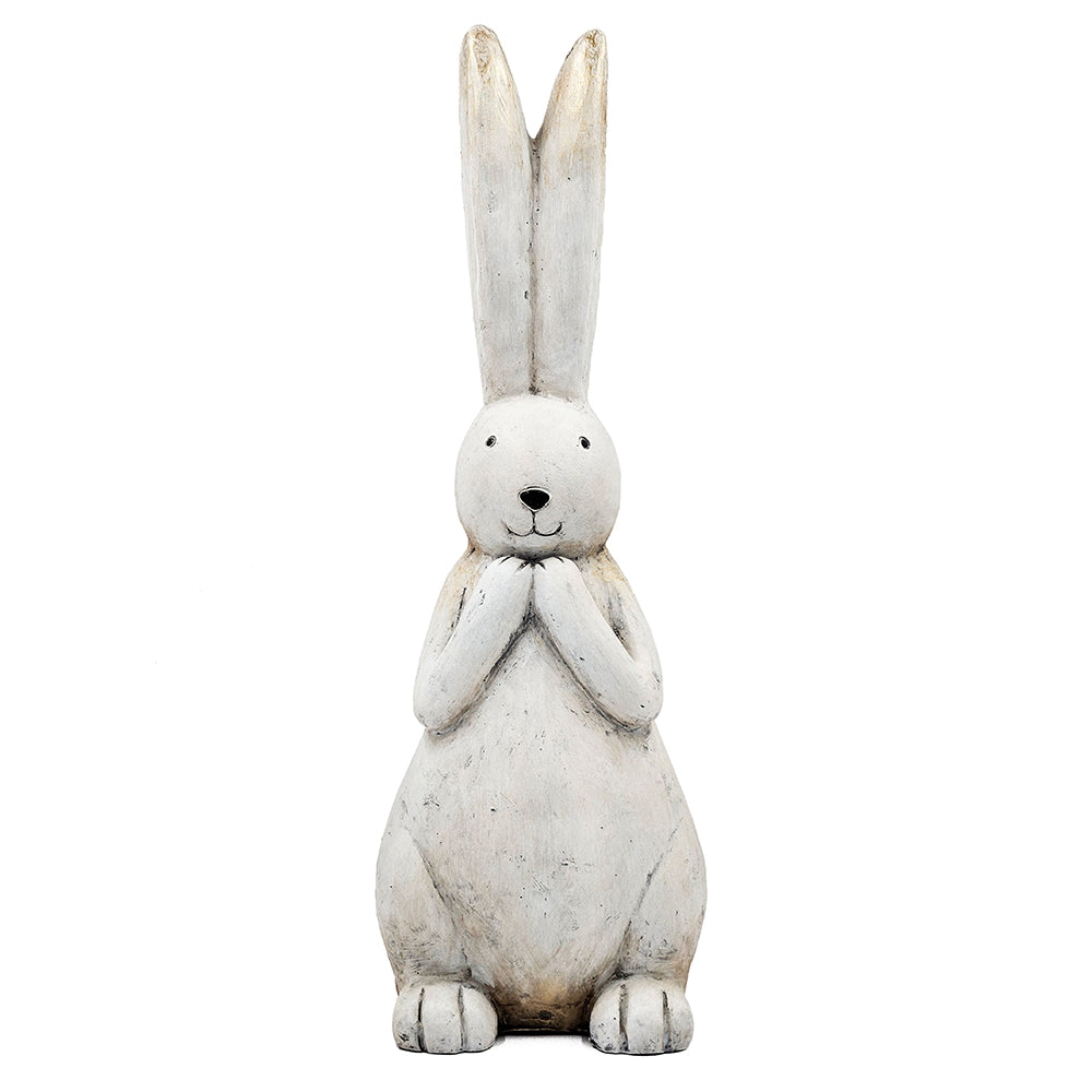 9.5x9.5x27.5" Textured White Magnesium Bunny Rabbit with Subtle Gold Details