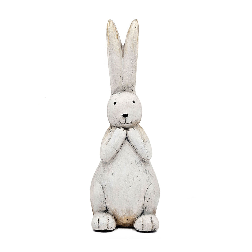 7.5x7x20" Textured White Magnesium Bunny Rabbit with Subtle Gold Details