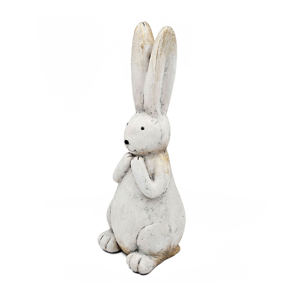 7.5x7x20" Textured White Magnesium Bunny Rabbit with Subtle Gold Details