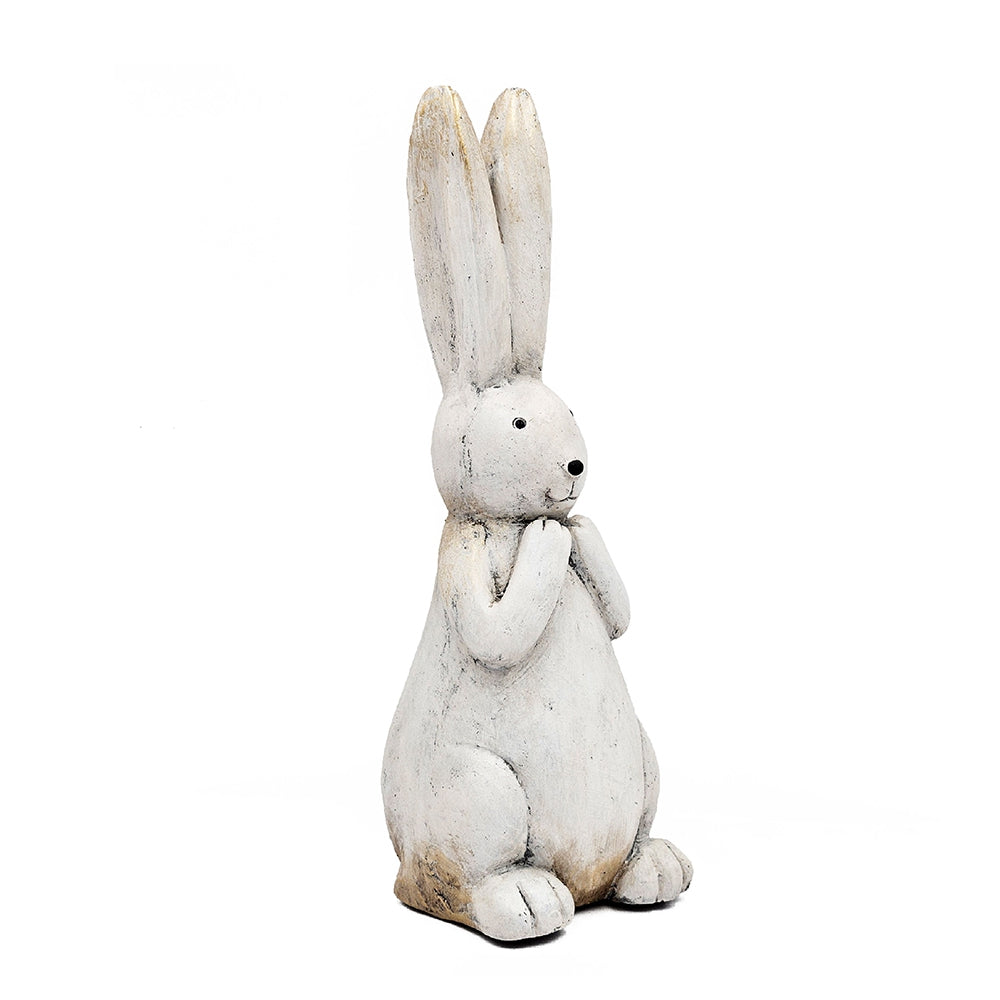 7.5x7x20" Textured White Magnesium Bunny Rabbit with Subtle Gold Details