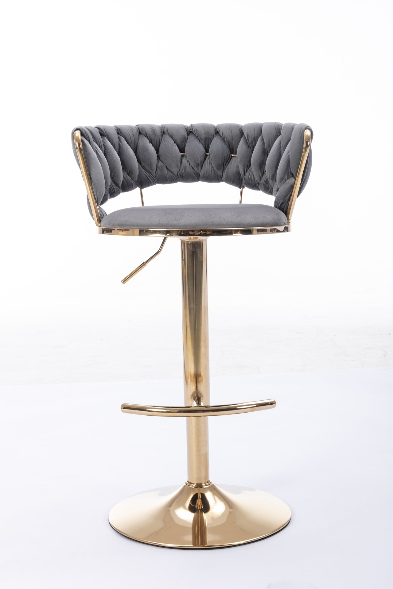 Set of 2  Bar Stools,with Chrome Footrest and Base Swivel Height Adjustable Mechanical Lifting Velvet + Golden Leg Simple Bar Stool-Gray