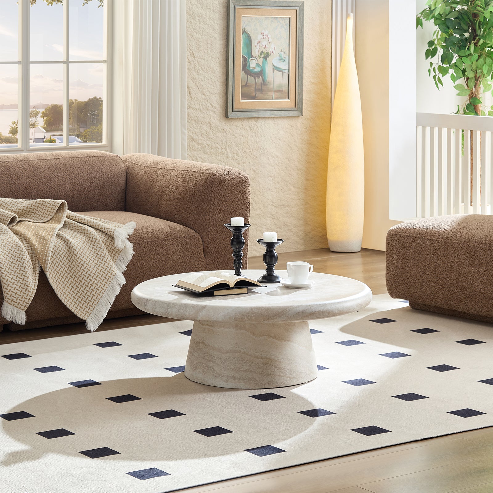 Modern Round Coffee Table, Perfect for Living Room Decor,No Assembly