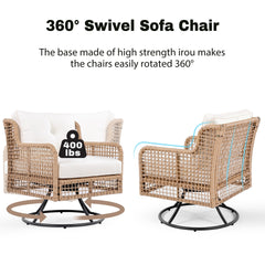 <Old SKU: N704G201247A> 4 Pieces Patio Furniture Set with Swivel Chairs, Outdoor Wicker Sofas for 5-person, Sectional Rattan Outdoor Conversation Set for Poolside Backyard Deck, Beige