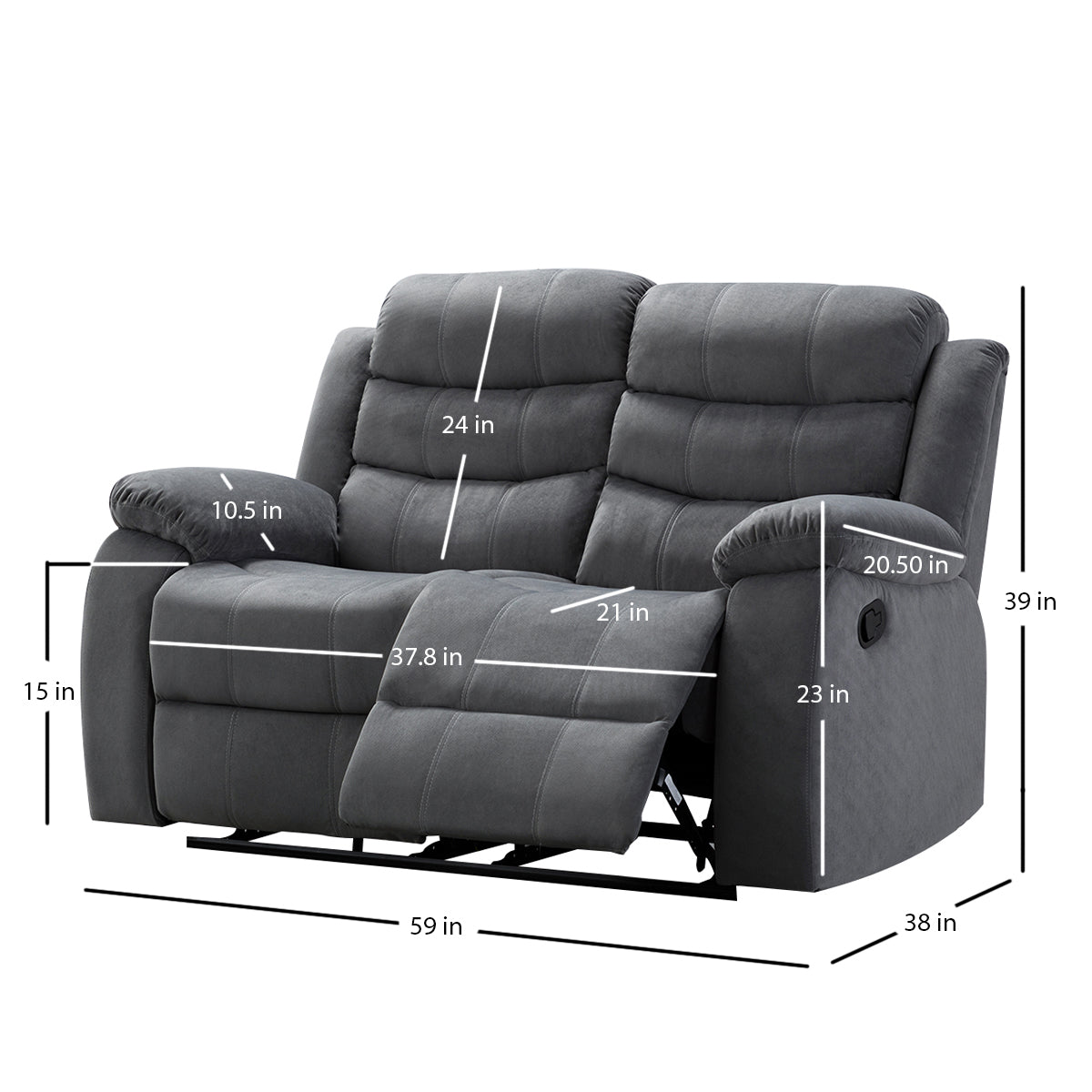 2-Speed Lumbar Massage Recliner Loveseat - Relaxation, TV Watching & Napping, for Living Room/Family Room, Polyester Fabric with Solid Wood Frame & Steel Rail System, Easy-Clean Polyester Upholstery