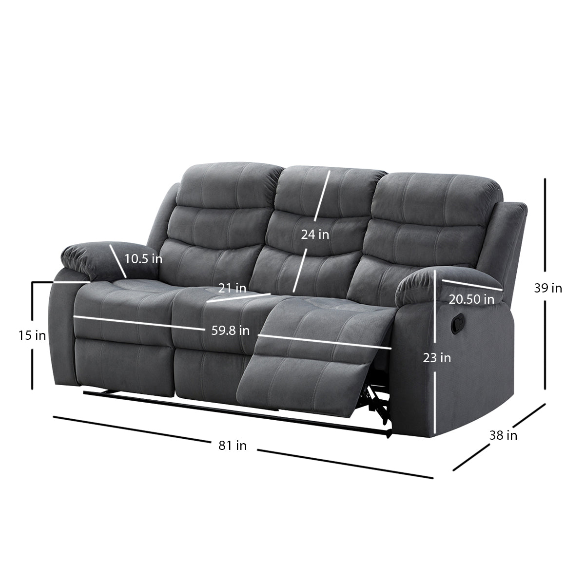 Lumbar Massage Recliner Sofa - Relaxation, TV Watching & Napping, for Living Room/Family Room, Polyester Fabric with Solid Wood Frame & Steel Rail System
