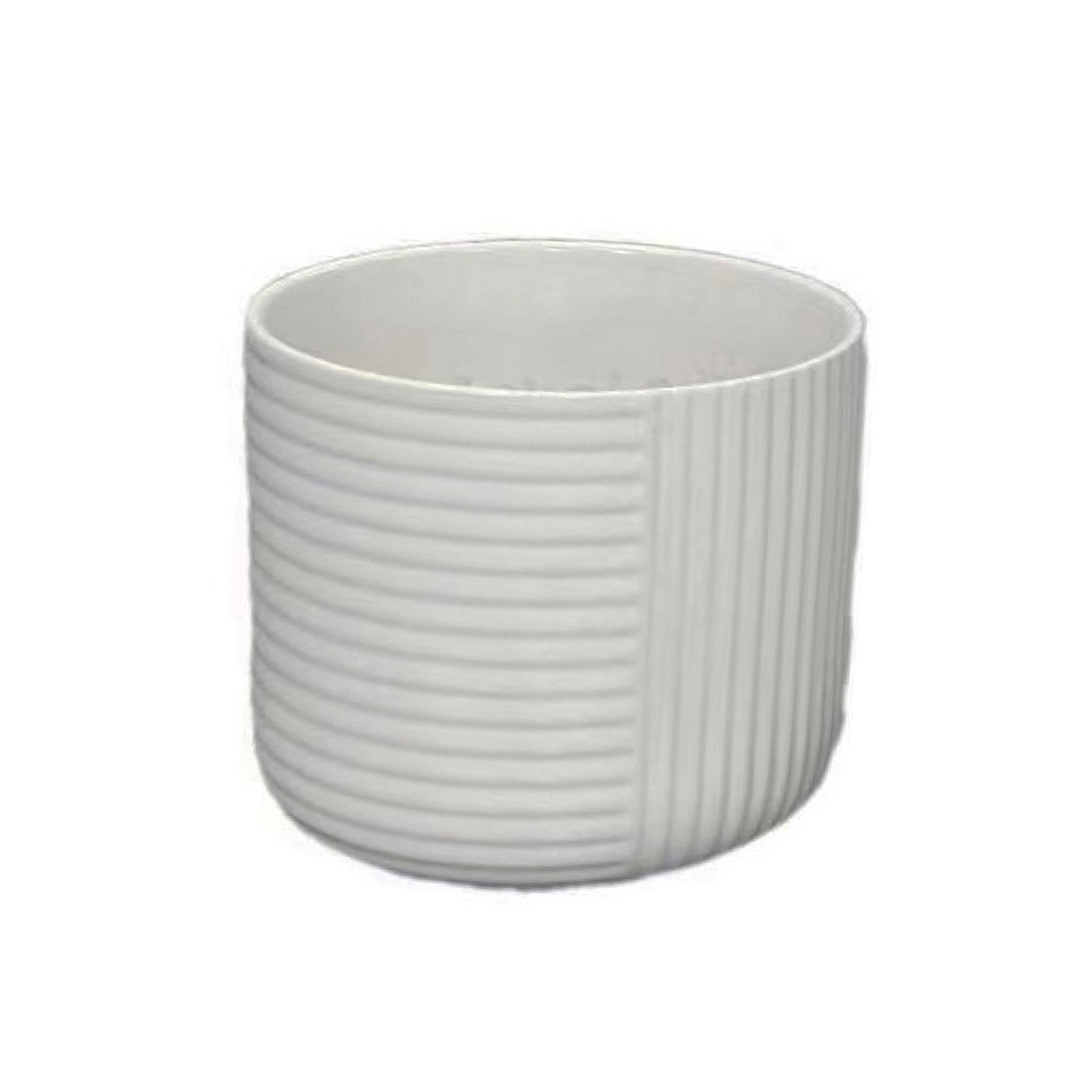 Kena Planter Set of 3, White Ceramic, Ribbed Texture Pots, 12 10 8 Inch