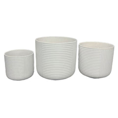 Kena Planter Set of 3, White Ceramic, Ribbed Texture Pots, 12 10 8 Inch