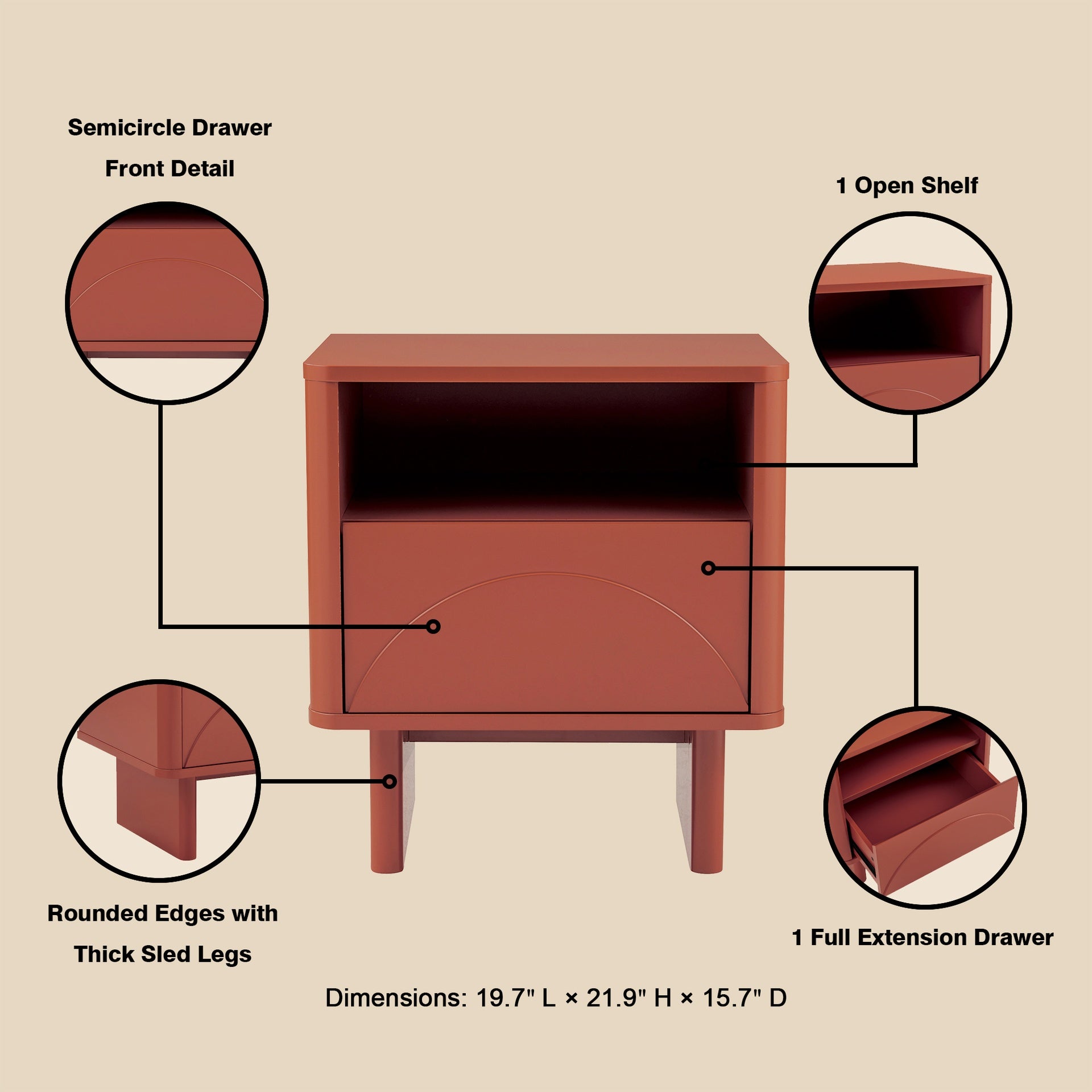 Nightstand in Terracotta