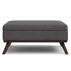 Owen 40 inch Wide XL Square Coffee Table Storage Ottoman in Slate Grey Polyester Fabric