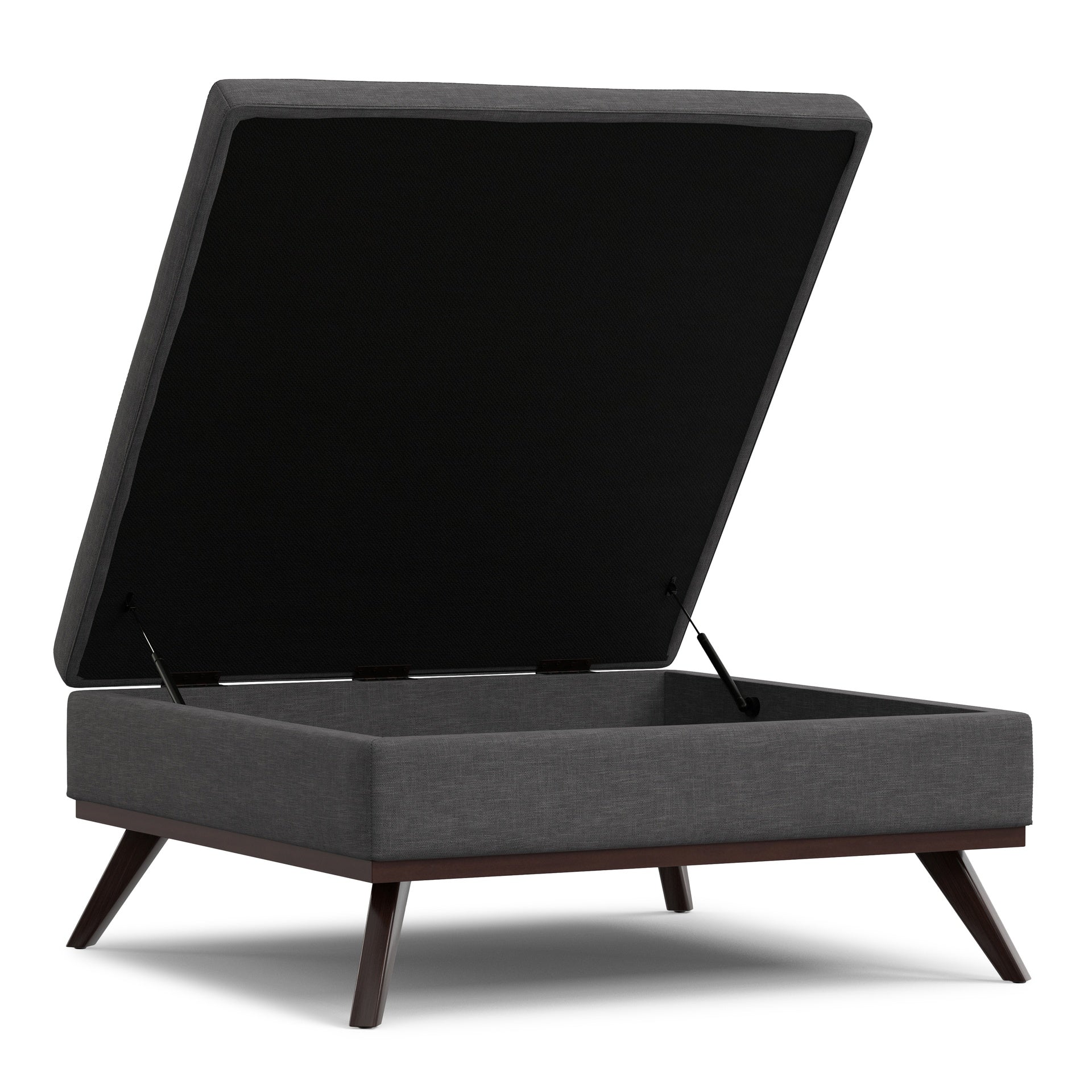 Owen 40 inch Wide XL Square Coffee Table Storage Ottoman in Slate Grey Polyester Fabric
