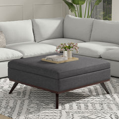 Owen 40 inch Wide XL Square Coffee Table Storage Ottoman in Slate Grey Polyester Fabric