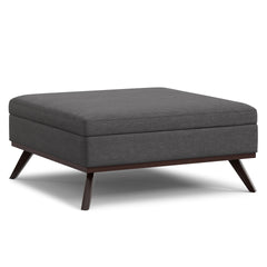 Owen 40 inch Wide XL Square Coffee Table Storage Ottoman in Slate Grey Polyester Fabric