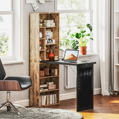 HOMCOM Fold-out Convertible Home Office Desk, Computer Desk with Blackboard and Side Shelf, Rustic Brown