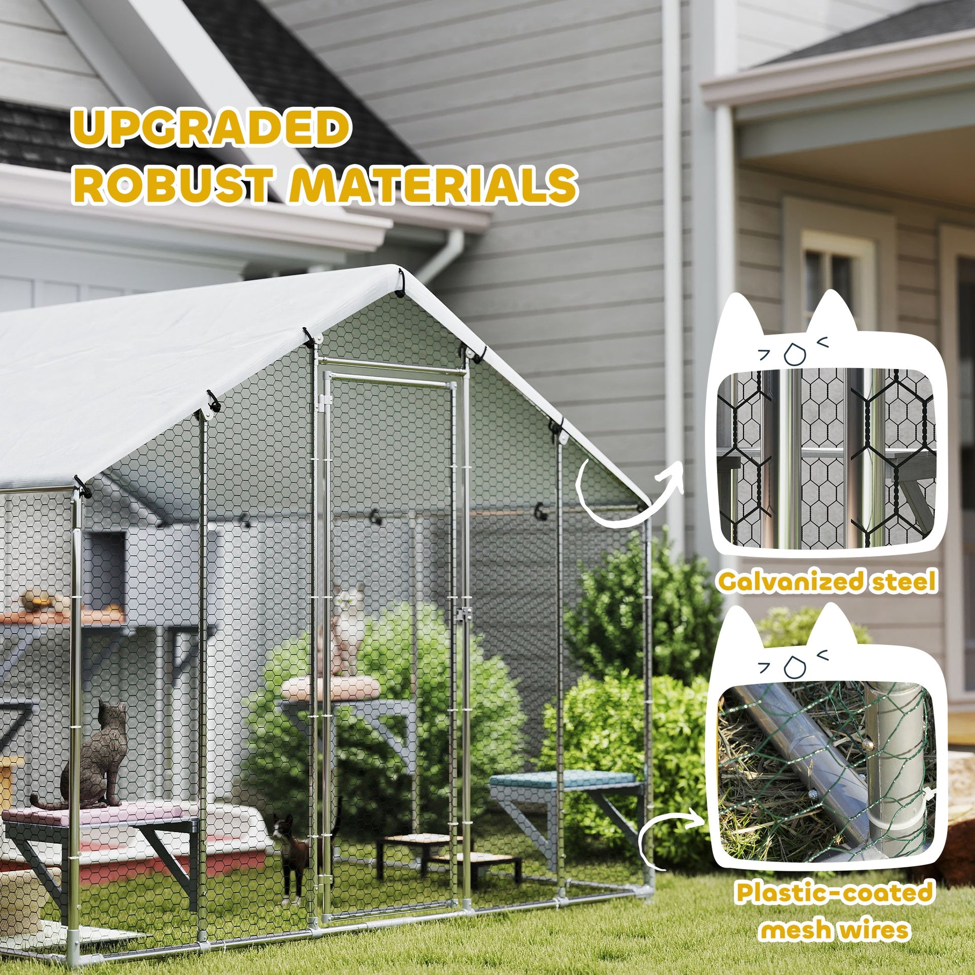 PawHut 95" Extra Large Metal Outdoor Catio with Waterproof Cover, 2 Resting Boxes, 7 Jumping Platforms, for Multiple Cats