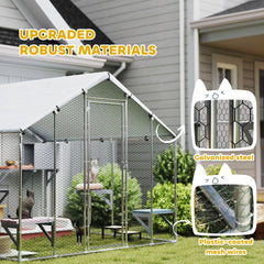 PawHut 95" Extra Large Metal Outdoor Catio with Waterproof Cover, 2 Resting Boxes, 7 Jumping Platforms, for Multiple Cats