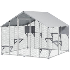 PawHut 95" Extra Large Metal Outdoor Catio with Waterproof Cover, 2 Resting Boxes, 7 Jumping Platforms, for Multiple Cats