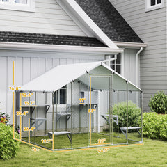 PawHut 95" Extra Large Metal Outdoor Catio with Waterproof Cover, 2 Resting Boxes, 7 Jumping Platforms, for Multiple Cats