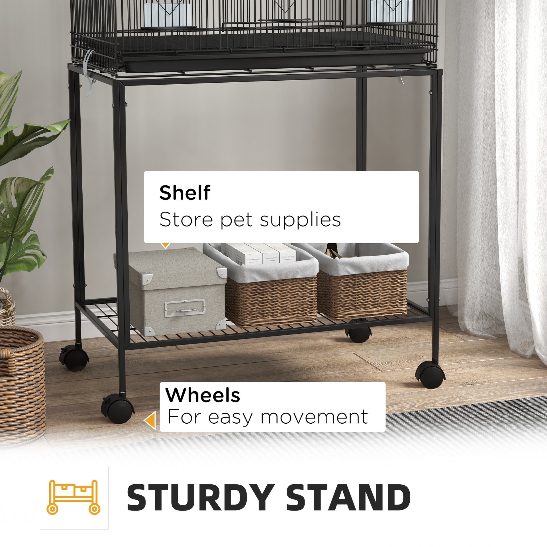 PawHut Double Stackable Bird Cage on Wheels w/ Stand, for Canaries