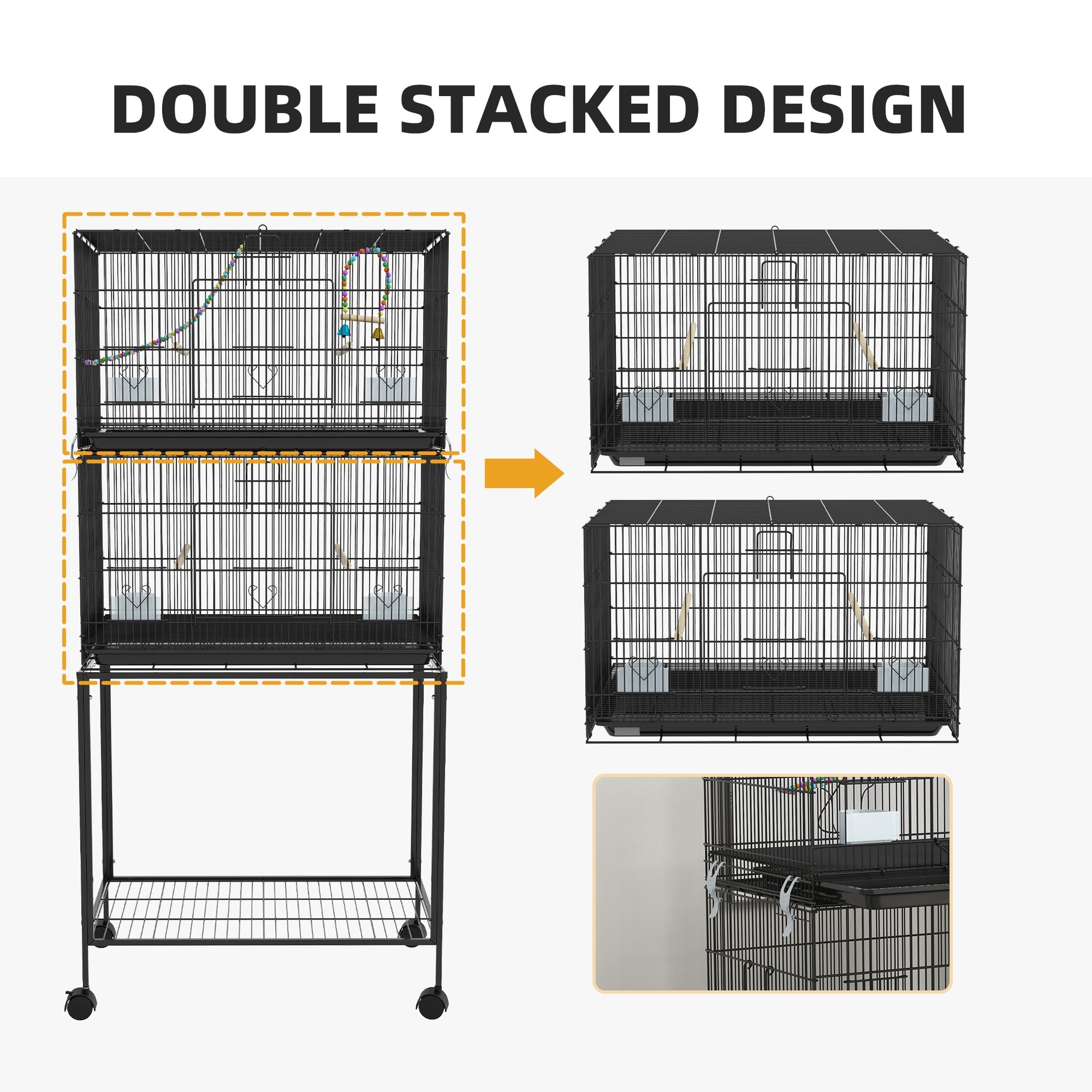 PawHut Double Stackable Bird Cage on Wheels w/ Stand, for Canaries