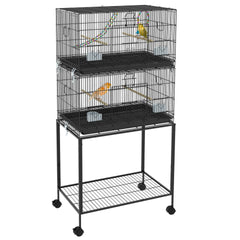 PawHut Double Stackable Bird Cage on Wheels w/ Stand, for Canaries