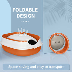PawHut Dome Covered Cat Litter Box with Lid, White and Orange