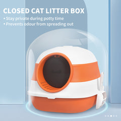 PawHut Dome Covered Cat Litter Box with Lid, White and Orange