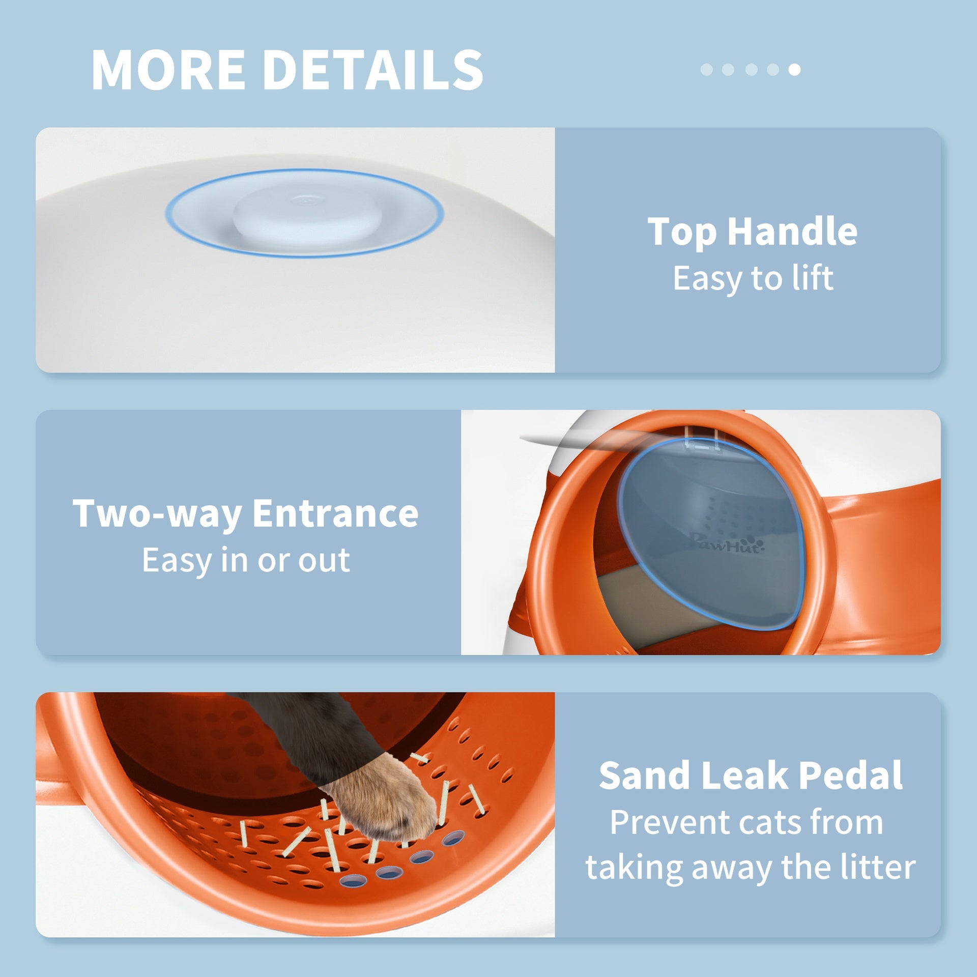 PawHut Dome Covered Cat Litter Box with Lid, White and Orange