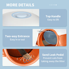 PawHut Dome Covered Cat Litter Box with Lid, White and Orange
