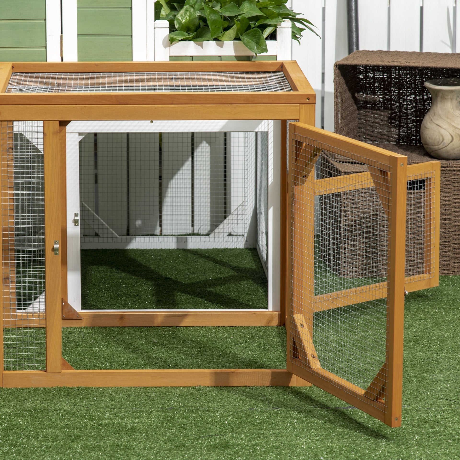 PawHut 55" Wooden Chicken Coop Add-on Expansion, Mini Chicken Coop Outdoor Chicken Run Hen House with Combinable Design