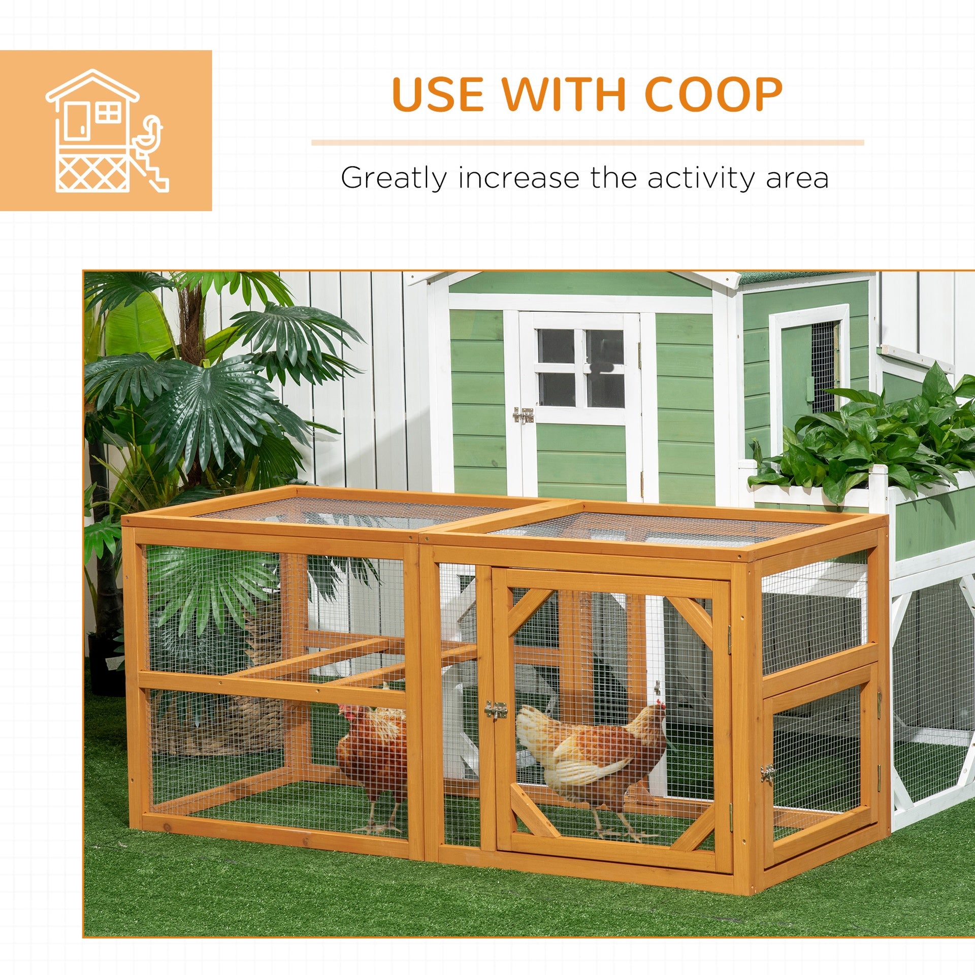 PawHut 55" Wooden Chicken Coop Add-on Expansion, Mini Chicken Coop Outdoor Chicken Run Hen House with Combinable Design
