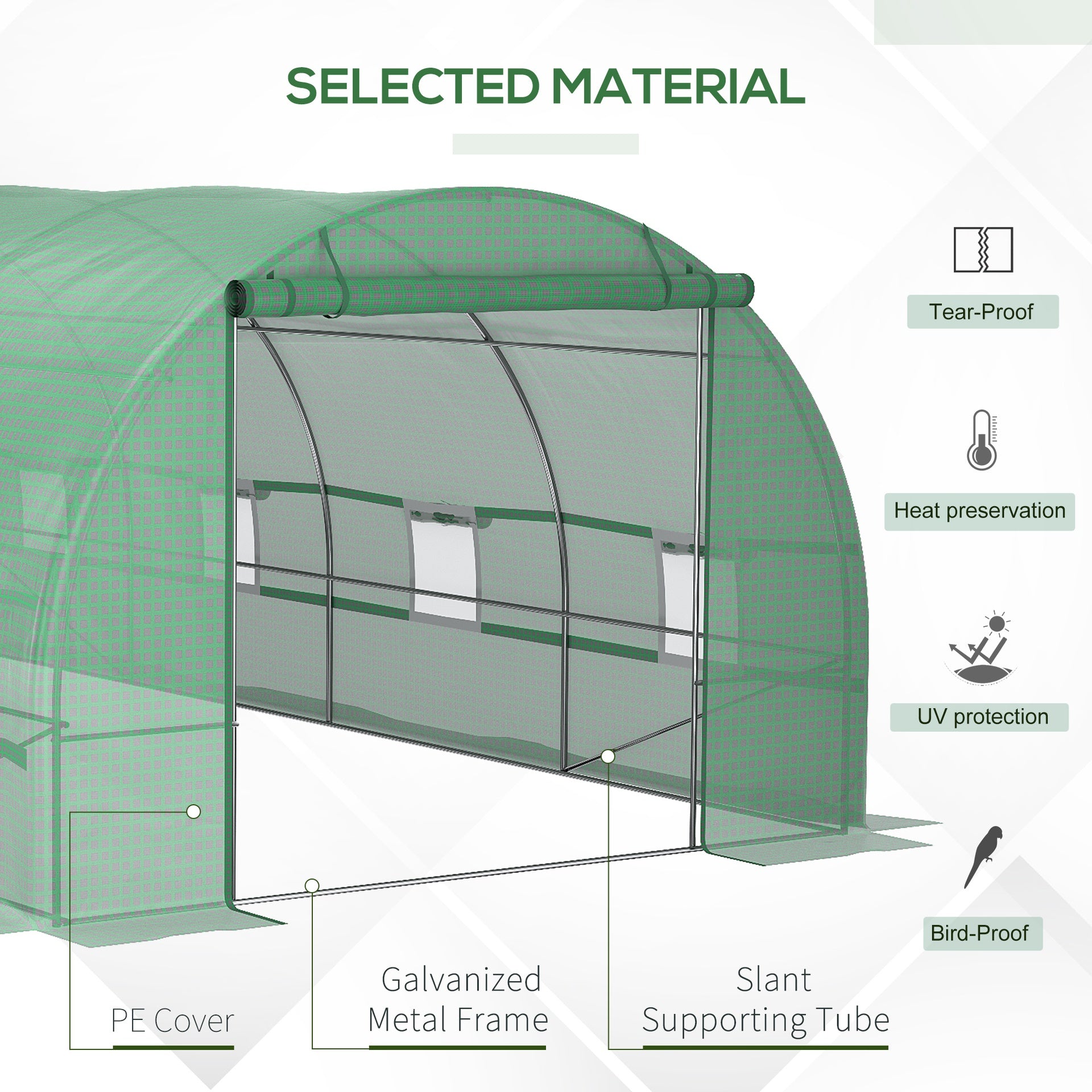 Outsunny Steel Frame Walk-In Tunnel Greenhouse Garden Warm House Large Hot House Kit with Windows & Door, 19' x 10' x 7', Green