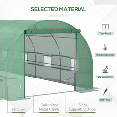 Outsunny Steel Frame Walk-In Tunnel Greenhouse Garden Warm House Large Hot House Kit with Windows & Door, 19' x 10' x 7', Green