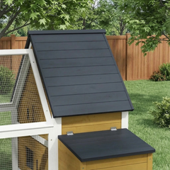 PawHut 65" Chicken Coop Wooden Chicken House Rabbit Hutch Poultry Cage Hen Pen Backyard with Nesting Box, Ramp, Run, Yellow