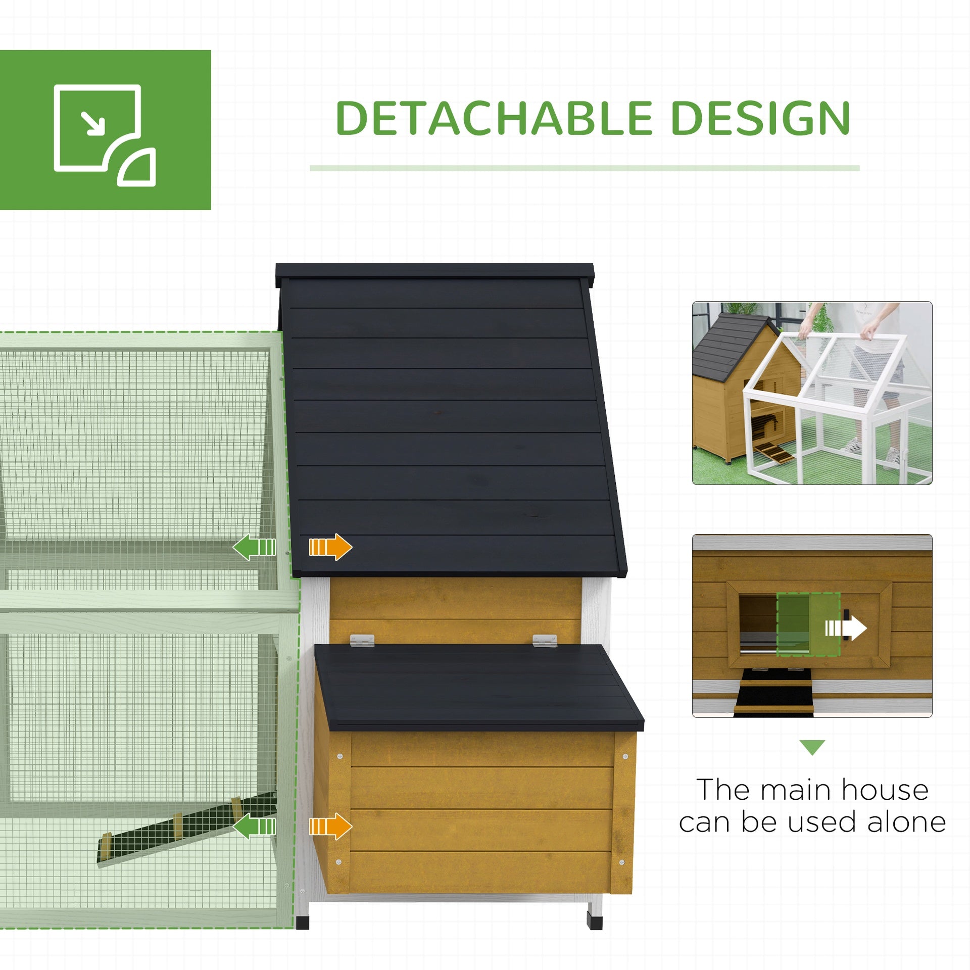PawHut 65" Chicken Coop Wooden Chicken House Rabbit Hutch Poultry Cage Hen Pen Backyard with Nesting Box, Ramp, Run, Yellow