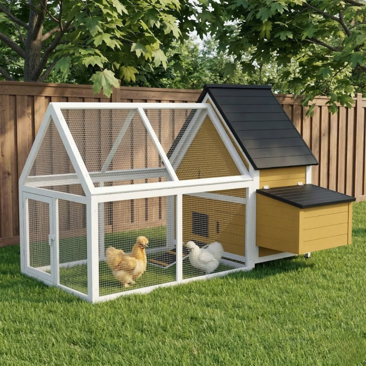 PawHut 65" Chicken Coop Wooden Chicken House Rabbit Hutch Poultry Cage Hen Pen Backyard with Nesting Box, Ramp, Run, Yellow