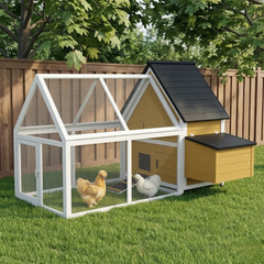 PawHut 65" Chicken Coop Wooden Chicken House Rabbit Hutch Poultry Cage Hen Pen Backyard with Nesting Box, Ramp, Run, Yellow