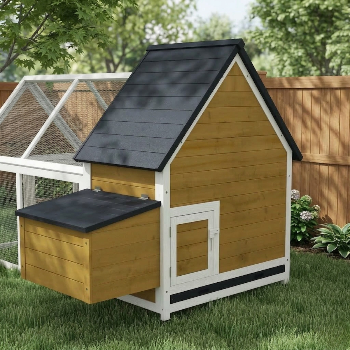 PawHut 65" Chicken Coop Wooden Chicken House Rabbit Hutch Poultry Cage Hen Pen Backyard with Nesting Box, Ramp, Run, Yellow